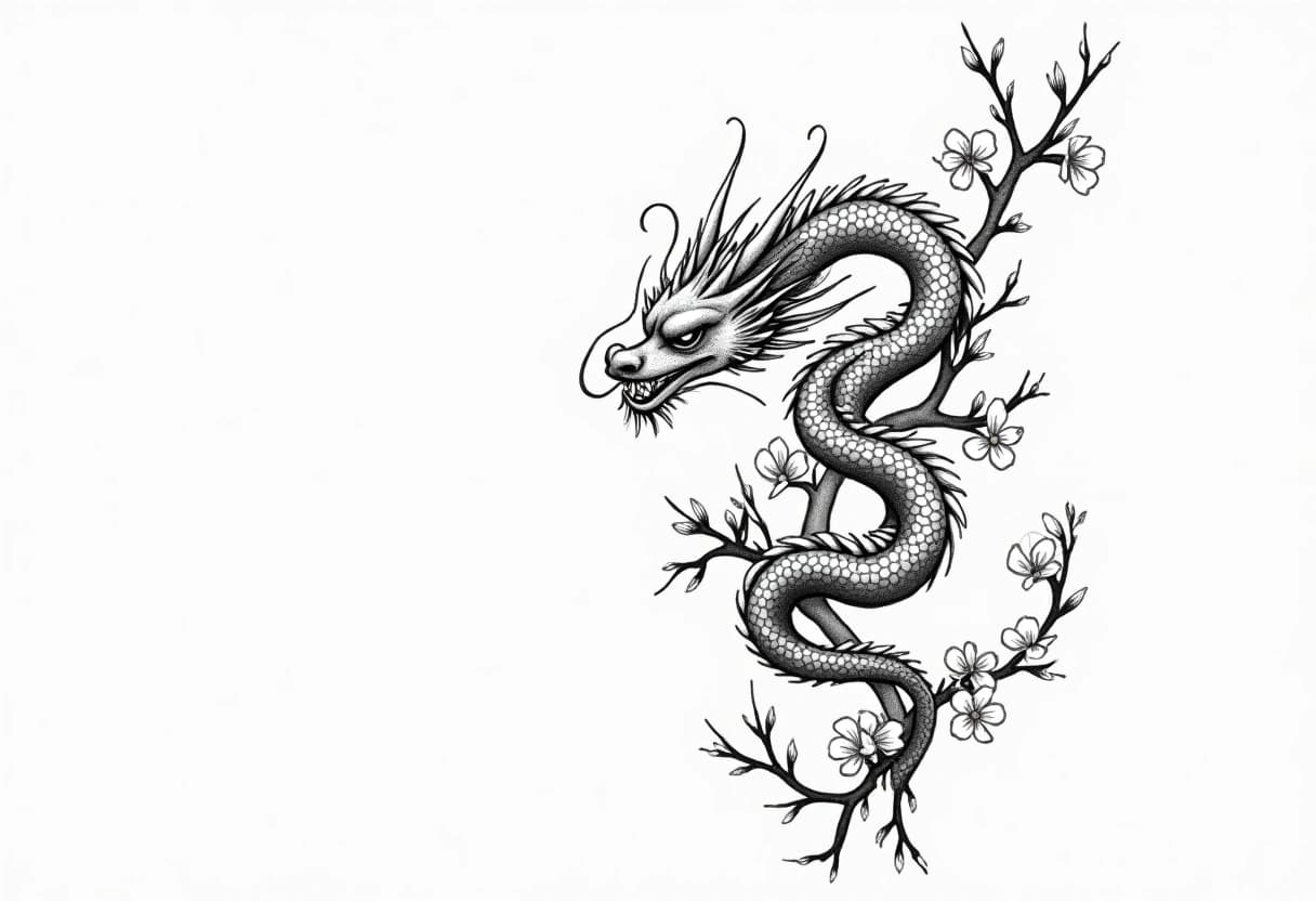 Aperçu IA — Dragon et cerisiers
