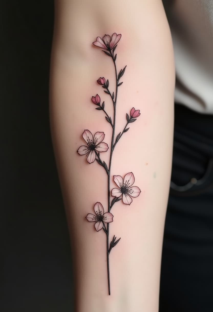 Aperçu IA — Fleurs botaniques fine line sur avant-bras